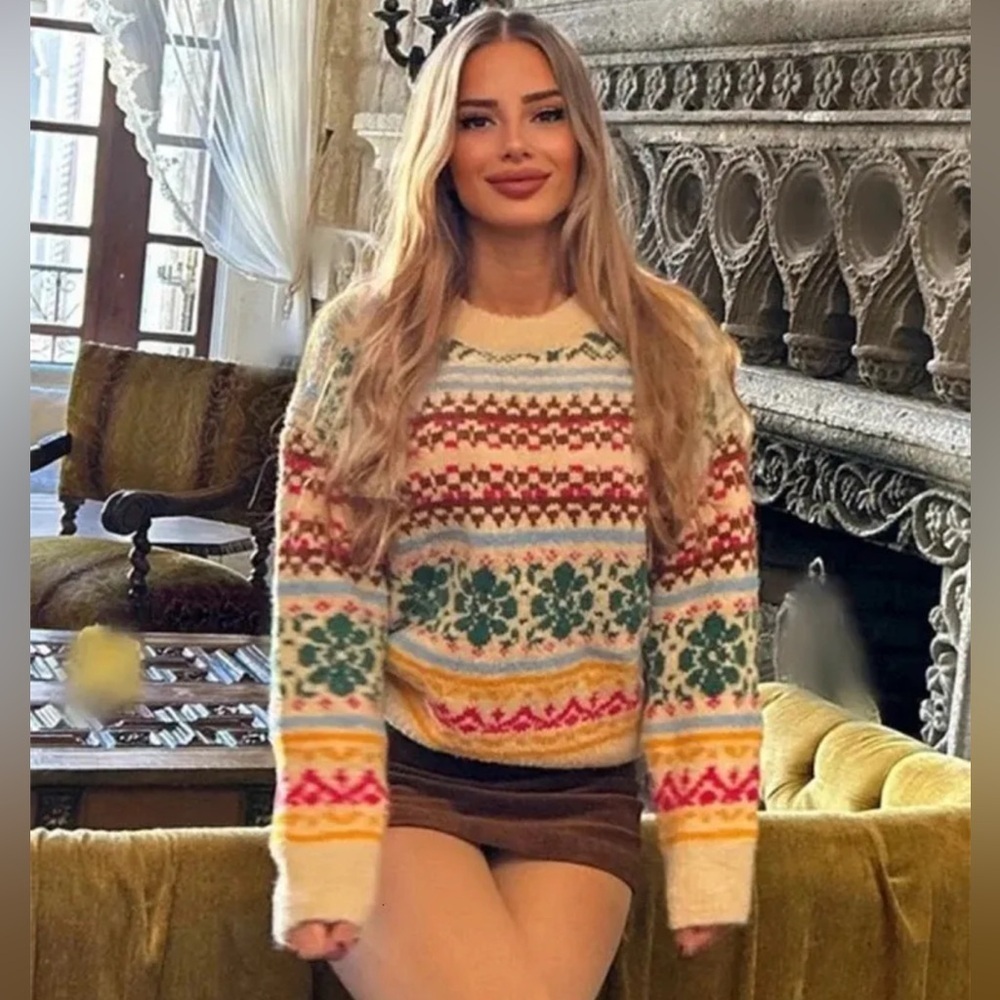 Altar'd State Oversized Sweater Women’s XL Jacquard Multicolor Cozy Oversized